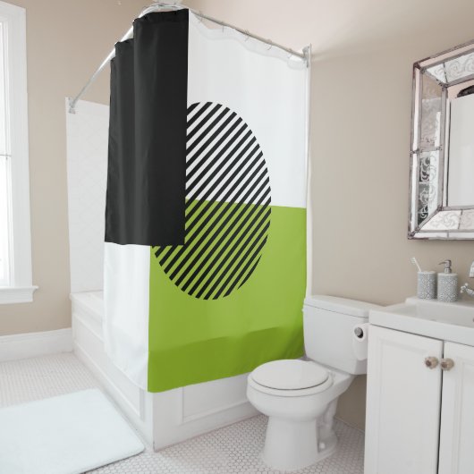 Moderner Farbblock gestreifter Circle Lime Green B Duschvorhang (Beispiel)