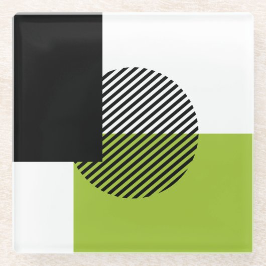 Moderner Farbblock gestreifter Circle Lime Green B Glasuntersetzer (Vorderseite)