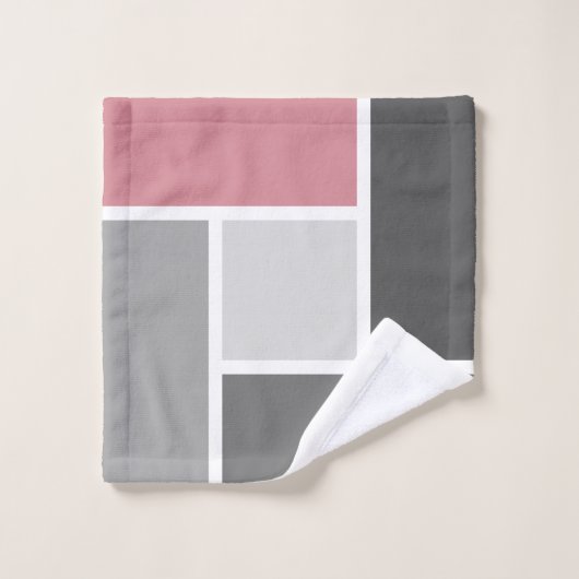 Moderner Farbblock Mosaik Dusty Pink Grau Weiß Badhandtuch Set (Waschlappen)