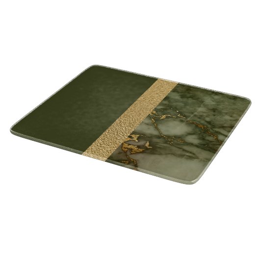 Moderner Farbblock Olive Green Gold Foil Marmor Schneidebrett (Ecke)