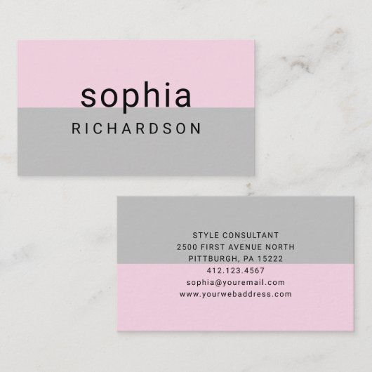 Moderner Farbblock| Rosa und Grau Visitenkarte (Vorne/Hinten)
