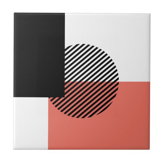 Moderner Farbblock Streifen Korallenschwarz Fliese (Vorderseite)