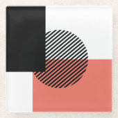 Moderner Farbblock Streifen Korallenschwarz Glasuntersetzer (Vorderseite)