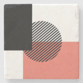 Moderner Farbblock Streifen Korallenschwarz Steinuntersetzer (Vorderseite)