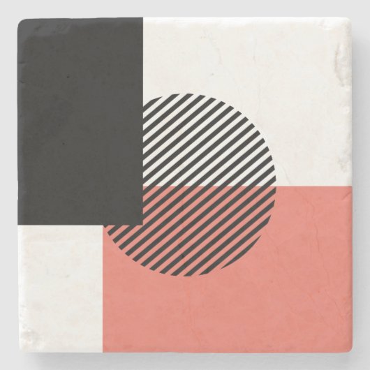Moderner Farbblock Streifen Korallenschwarz Steinuntersetzer (Vorderseite)