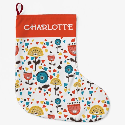 Moderner, farbenfroher, blumenreicher Individuelle Großer Weihnachtsstrumpf (Vorderseite)