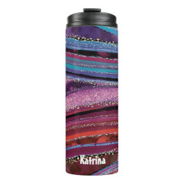 Moderner farbenfroher gestreifter Glitzer Agate Ma Thermosbecher