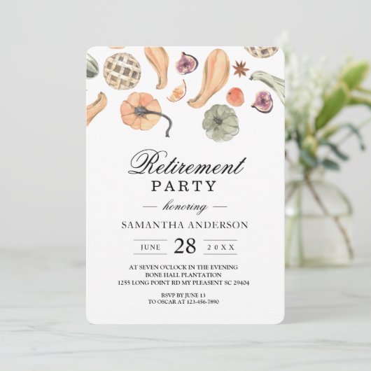 Moderner, farbenfroher Pumpkin Herbst Einladung (Stehend Vorderseite)