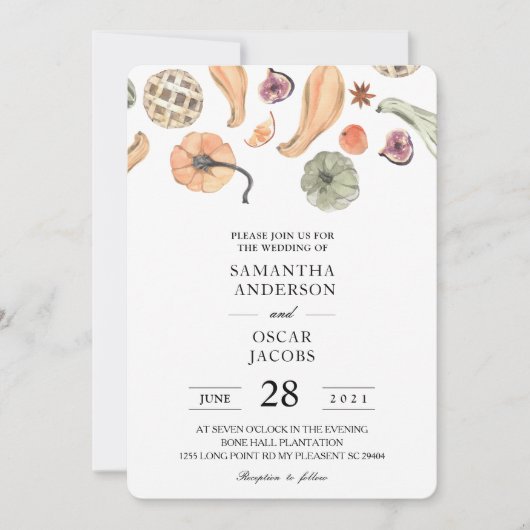 Moderner, farbenfroher Pumpkin Herbst Einladung (Vorderseite)