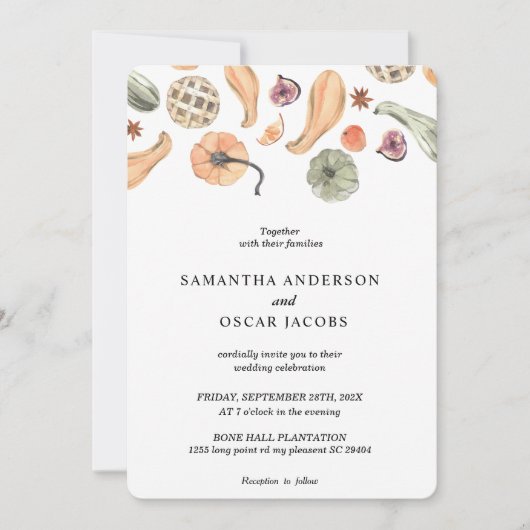 Moderner, farbenfroher Pumpkin Herbst Einladung (Vorderseite)