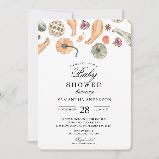 Moderner, farbenfroher Pumpkin Herbst Einladung (Vorderseite)