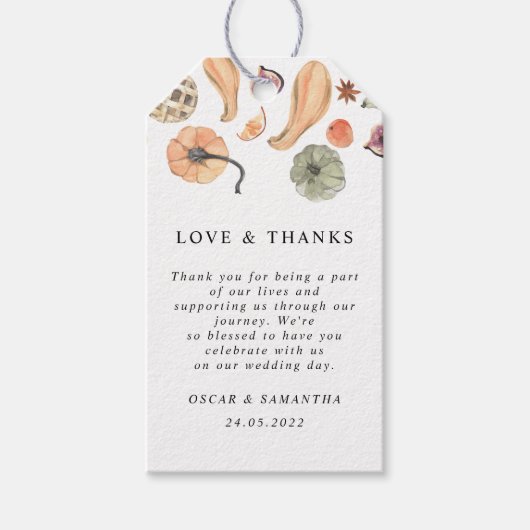 Moderner, farbenfroher Pumpkin Herbst Geschenkanhänger (Vorderseite)