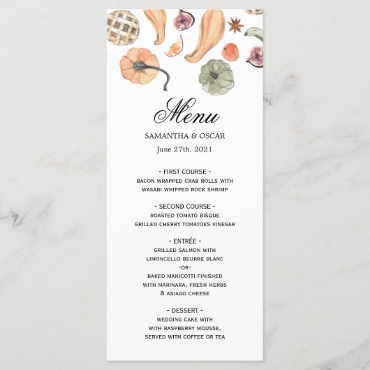 Moderner, farbenfroher Pumpkin Herbst Menükarte (Vorderseite)