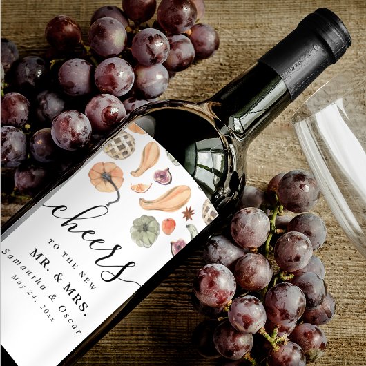 Moderner, farbenfroher Pumpkin Herbst Weinetikett