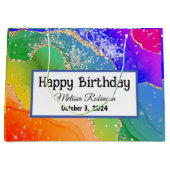 Moderner, farbenfroher Regenbogen-Glitzer Geburtst Große Geschenktüte (Vorderseite)