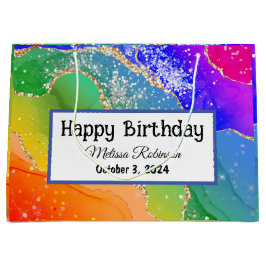 Moderner, farbenfroher Regenbogen-Glitzer Geburtst Große Geschenktüte