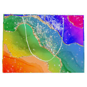 Moderner, farbenfroher Regenbogen-Glitzer Geburtst Große Geschenktüte (Rückseite)
