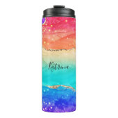 Moderner, farbenfroher Regenbogen-Glitzer Thermosbecher (Vorderseite)