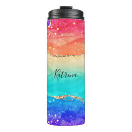 Moderner, farbenfroher Regenbogen-Glitzer Thermosbecher