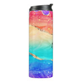 Moderner, farbenfroher Regenbogen-Glitzer Thermosbecher (Nach links gedreht)