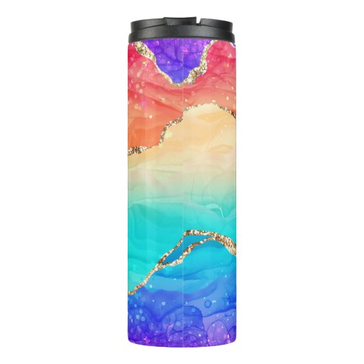 Moderner, farbenfroher Regenbogen-Glitzer Thermosbecher (Rückseite)