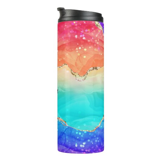 Moderner, farbenfroher Regenbogen-Glitzer Thermosbecher (Nach rechts gedreht)