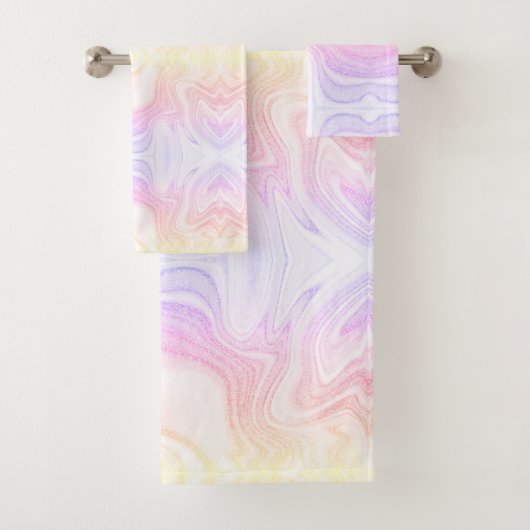 Moderner, farbenfroher Regenbogenmarmor Badhandtuch Set (Insitu)