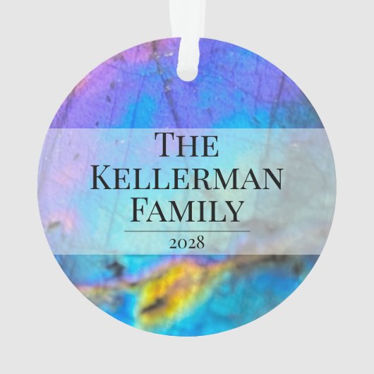 Moderner farbenfroher Stone Stilvolle Familienname Ornament (Rückseite)