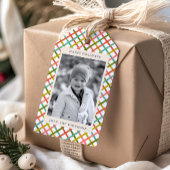 Moderner, farbenfroher Weihnachtsurlaub im Foto Geschenkanhänger