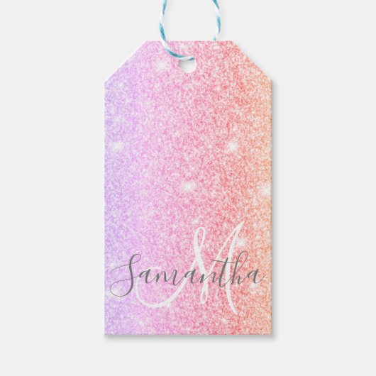 Moderner farbiger Glitzer Glitzern Personalisiert Geschenkanhänger (Vorderseite)