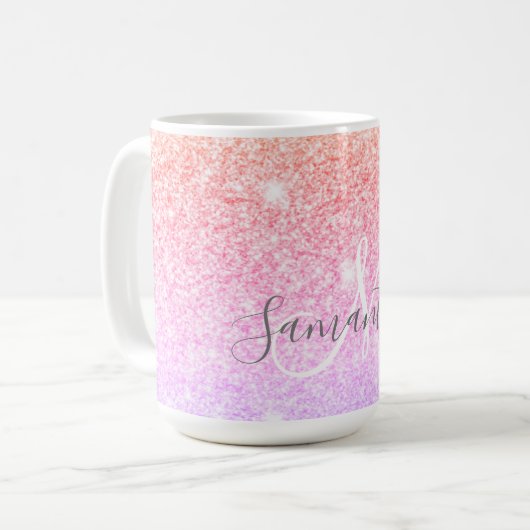 Moderner farbiger Glitzer Glitzern Personalisiert Kaffeetasse (Vorderseite Links)