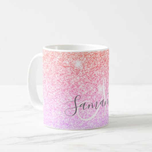 Moderner farbiger Glitzer Glitzern Personalisiert Kaffeetasse (Vorderseite Links)