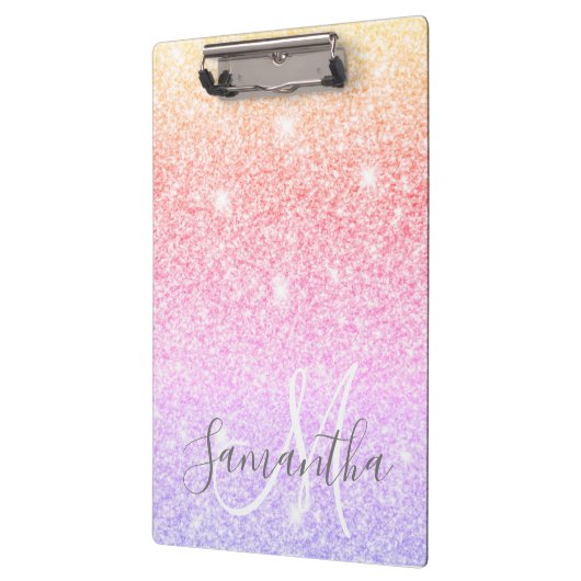Moderner farbiger Glitzer Glitzern Personalisiert Klemmbrett (Links)