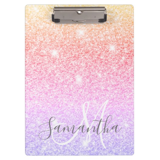 Moderner farbiger Glitzer Glitzern Personalisiert Klemmbrett (Vorderseite)