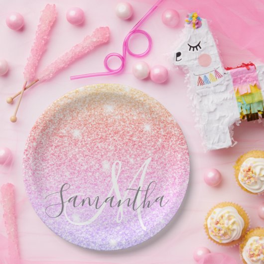 Moderner farbiger Glitzer Glitzern Personalisiert  Pappteller (Party)