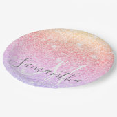 Moderner farbiger Glitzer Glitzern Personalisiert  Pappteller (Schrägansicht)
