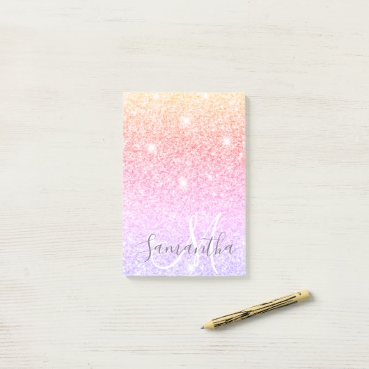 Moderner farbiger Glitzer Glitzern Personalisiert Post-it Klebezettel (Auf Schreibtisch)