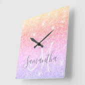 Moderner farbiger Glitzer Glitzern Personalisiert  Quadratische Wanduhr (Winkel)
