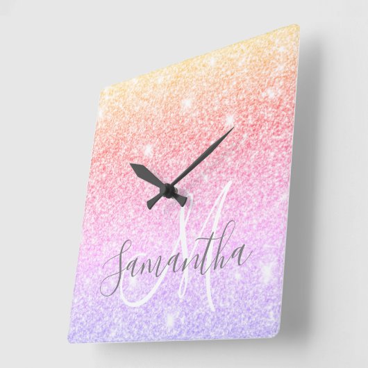 Moderner farbiger Glitzer Glitzern Personalisiert Quadratische Wanduhr (Winkel)