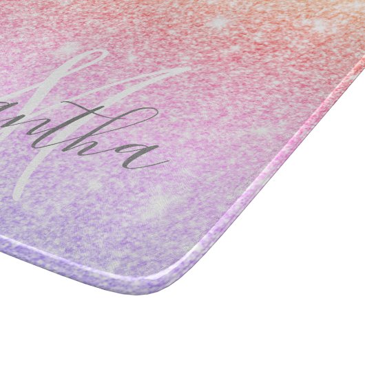 Moderner farbiger Glitzer Glitzern Personalisiert  Schneidebrett (Ecke)
