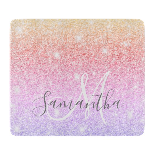 Moderner farbiger Glitzer Glitzern Personalisiert  Schneidebrett (Vorderseite)