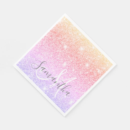 Moderner farbiger Glitzer Glitzern Personalisiert Serviette (Ecke)