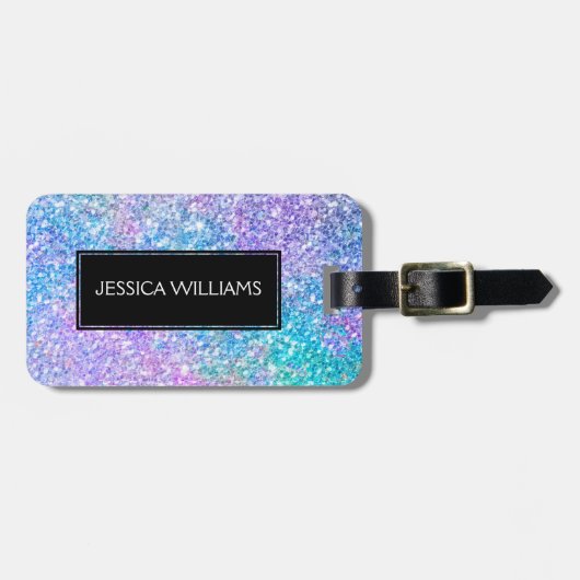Moderner farbiger Glitzer mit schwarzem Akzent Gepäckanhänger (Vorderseite horizontal)