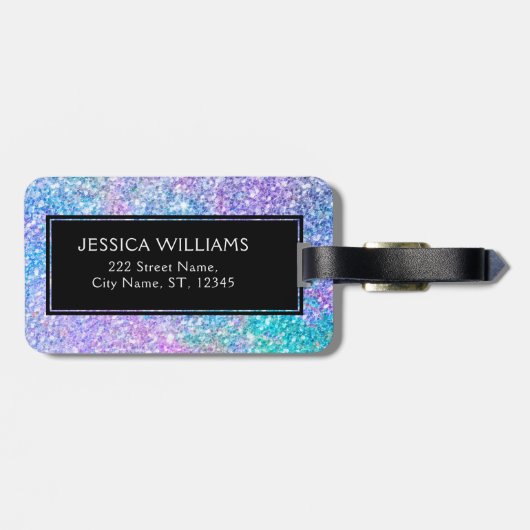 Moderner farbiger Glitzer mit schwarzem Akzent Gepäckanhänger (Rückseite horizontal)