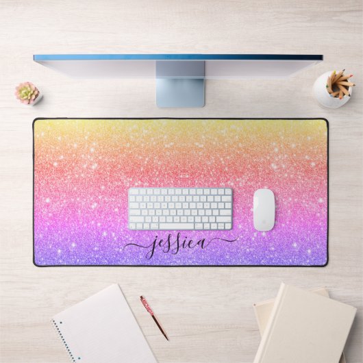 Moderner, farbiger Glitzer-Script-Name Schreibtischunterlage (Büro 1)