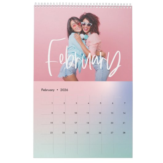 Moderner, farbiger Regenbogen-karierter Foto Kalender (Feb 2026)