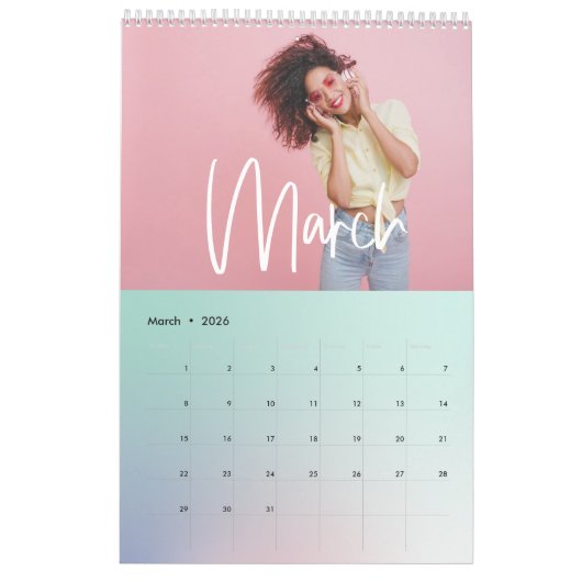 Moderner, farbiger Regenbogen-karierter Foto Kalender (Mär 2026)