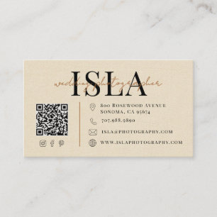 Moderner Faux-Leinen-Hochzeitsfotograf QR-Code Visitenkarte
