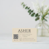 Moderner Faux-Linen-Hochzeitsfotograf QR-Code Visitenkarte (Stehend Vorderseite)
