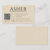 Moderner Faux-Linen-Hochzeitsfotograf QR-Code Visitenkarte (Vorne/Hinten)